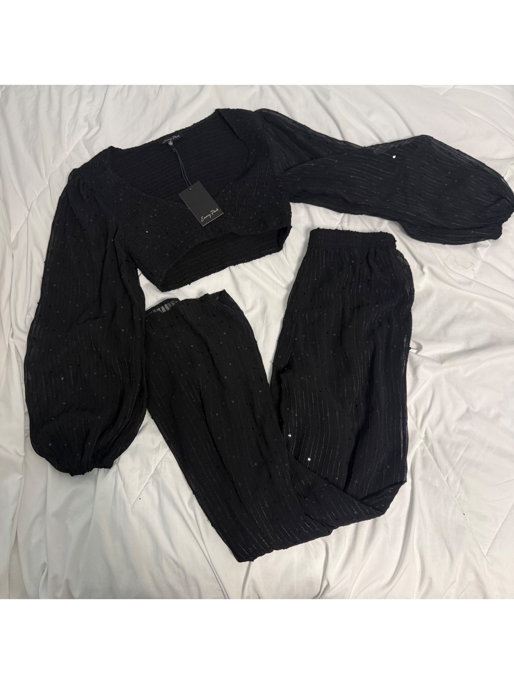 NWT Emory Park Black Sequined Long sleeve & Pants Set small/medium